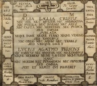 Iscrizione della Pietra di Bologna, dettaglio dall'antiporta di Malvasia, 1683